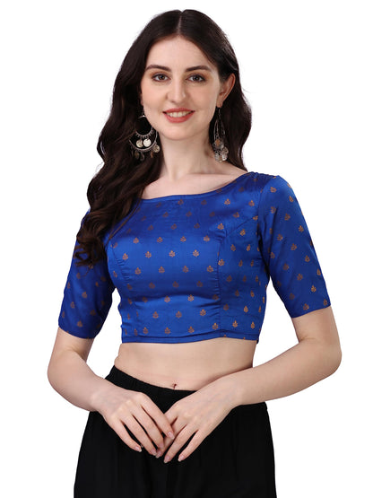 Oomph! Readymade Blouse For Women, Brocade, Blue, Boat Neck