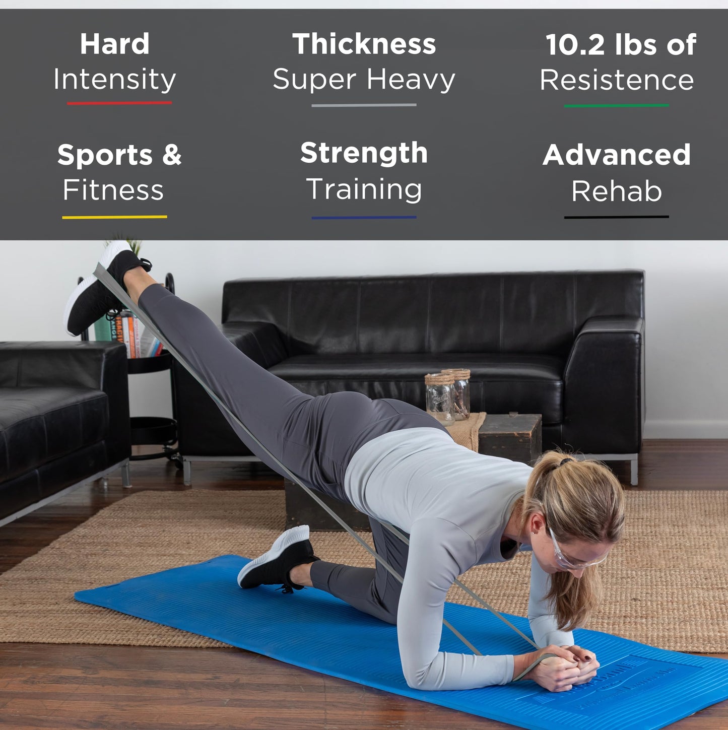 Theraband Resistance Bands Set - Non-Latex Elastic for Upper & Lower Body - Advanced Blue/Black/Silver - Model 13075