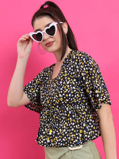 Ketch WomenS Regular Fit Tops (Khtp000334_Black/Yellow/Multi