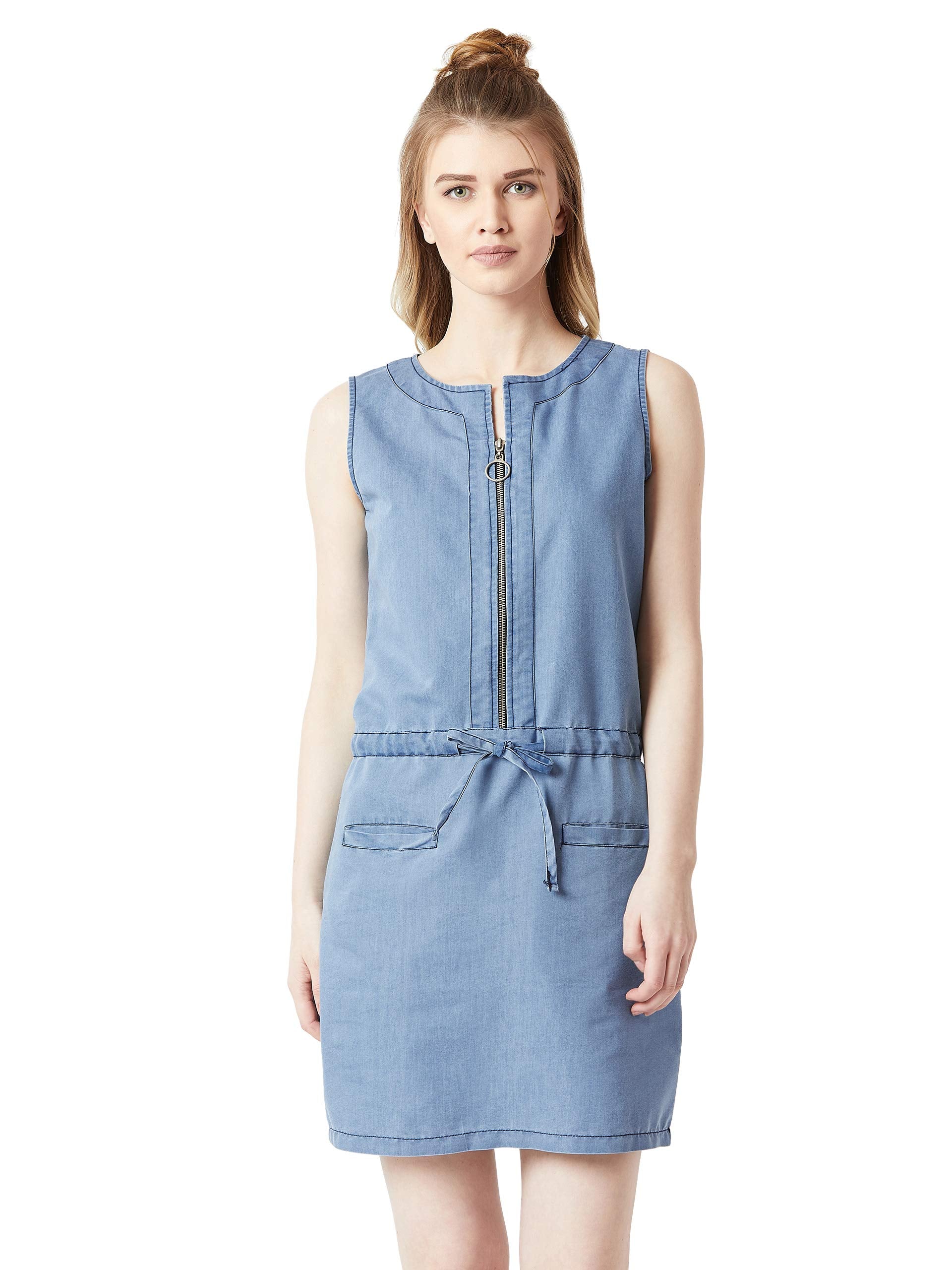 Miss Chase WomenS Denim Bodycon Dress(Mcaw18Den04-25-158-06,Light Blue,X-Large)
