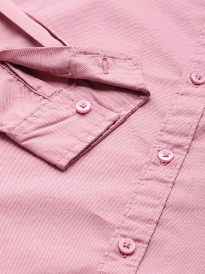 The Indian Garage Co Men Pink Solid Slim Fit Casual Shirt