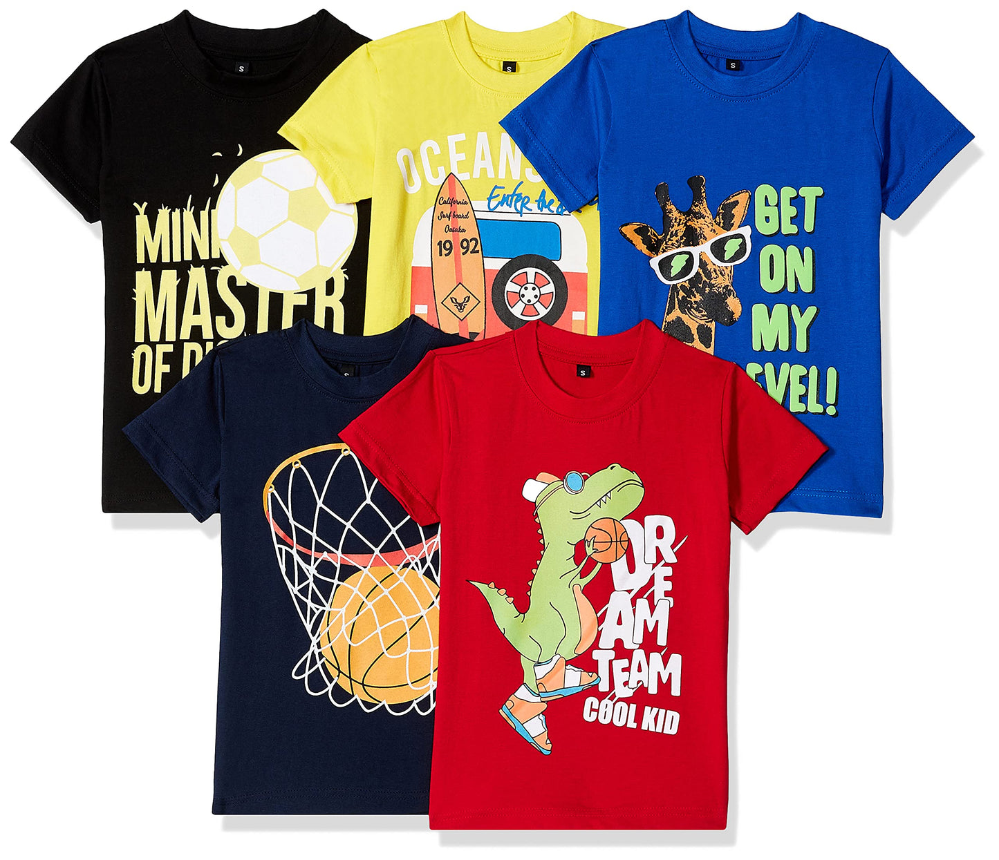 T2F Boys Cotton Regular Fit T-Shirt(Pack of 5)