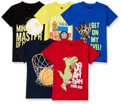 T2F Boys Cotton Regular Fit T-Shirt(Pack of 5)