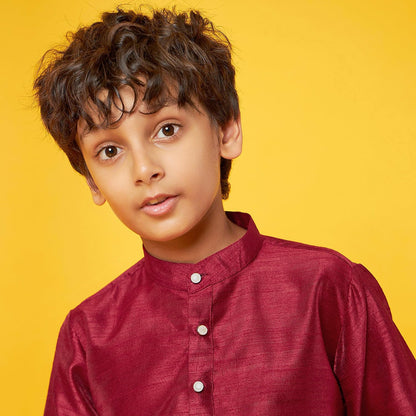 Bon Organik Red Silk Kurta With Pajama Set For Boy
