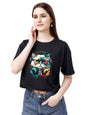 ELLITI Soft Rich Cotton Casual Cat Face Printed Black Half Sleeve | Round Neck | Oversized/Loose Fit | Down Solder | Rainbow Col