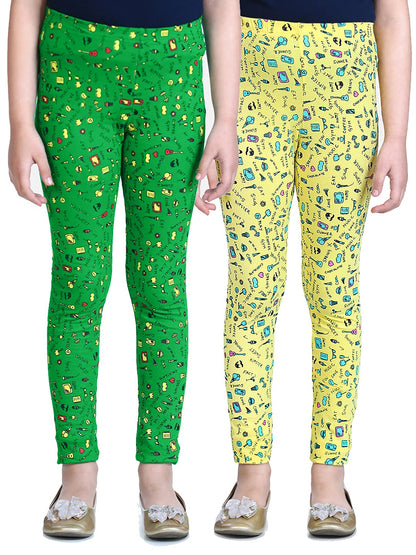 Girls Regular Fit Ankle Length Cotton Leggings (Pack Of 2)