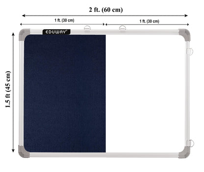Eduway 1.5X2 Ft. Combination Board Non Magnetic Whiteboard With Blue Pin-Up Notice Board With 30 Push Pins For Home, Office & Sc