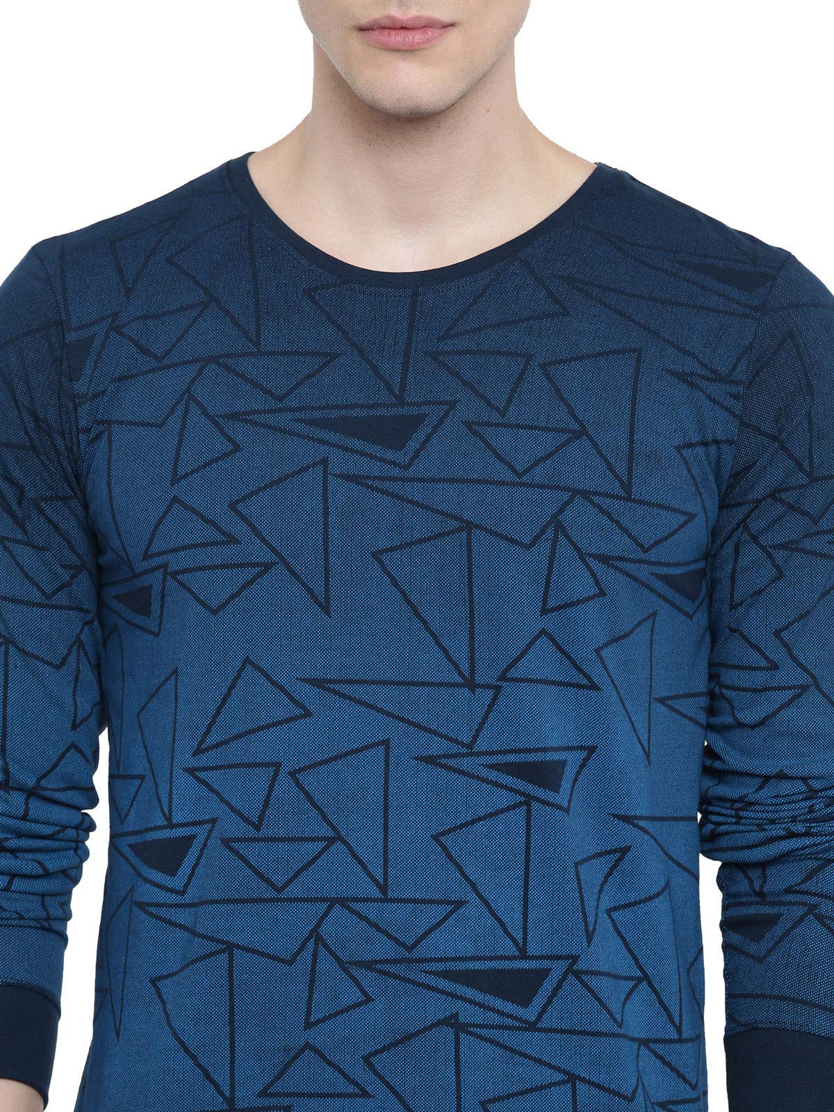ADRO Men's Full Sleeve Cotton Printed T-Shirts (FR5-5-PRI-NB_Navy)