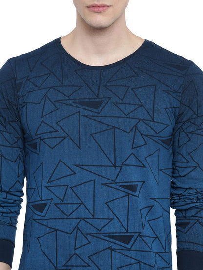 ADRO Men's Full Sleeve Cotton Printed T-Shirts (FR5-5-PRI-NB_Navy)