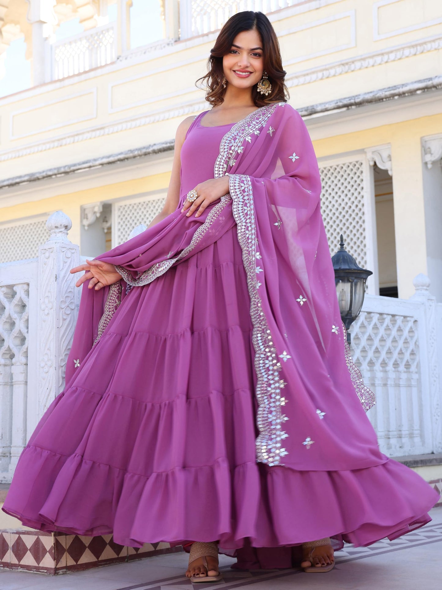 Wedani Pink Georgette Solid Anarkali Kurta for Women