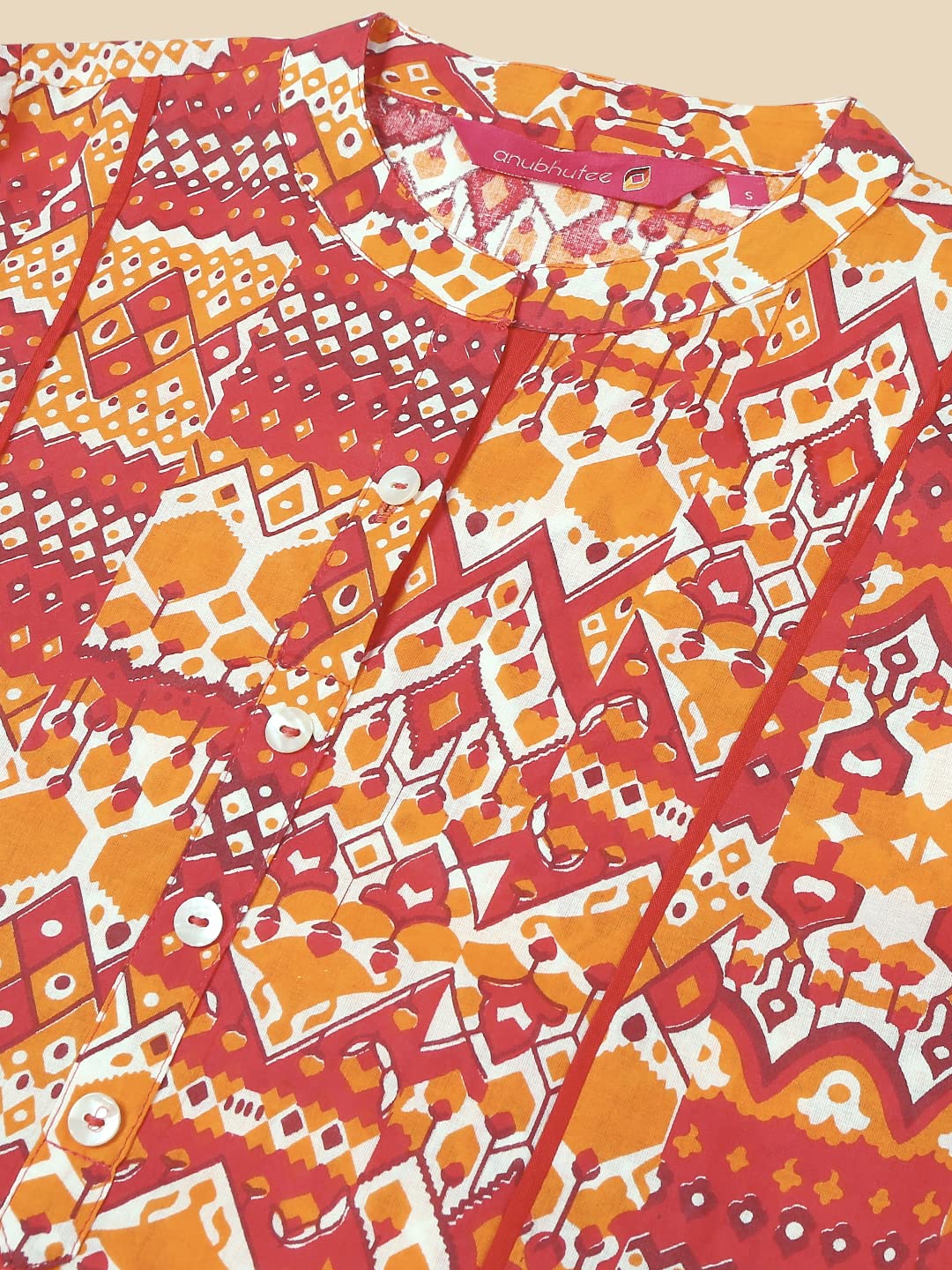 anubhutee Orange Abstract Printed Regular Cotton Straight Kurta for Women