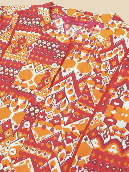 anubhutee Orange Abstract Printed Regular Cotton Straight Kurta for Women
