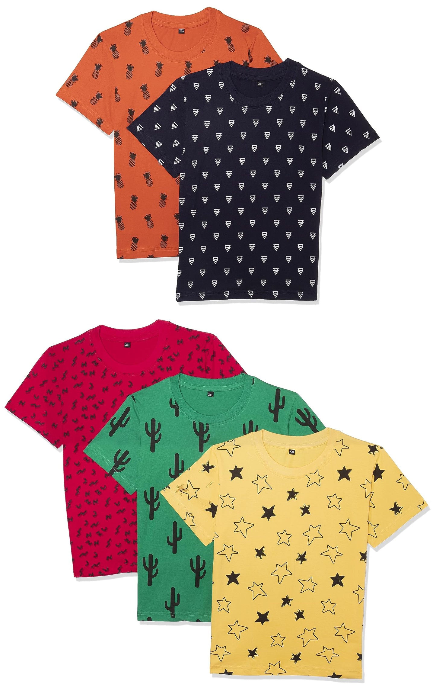 T2F Boy Cotton Printed Regular Fit T-Shirt (Pack of 5),Multicolour,13-14 Years