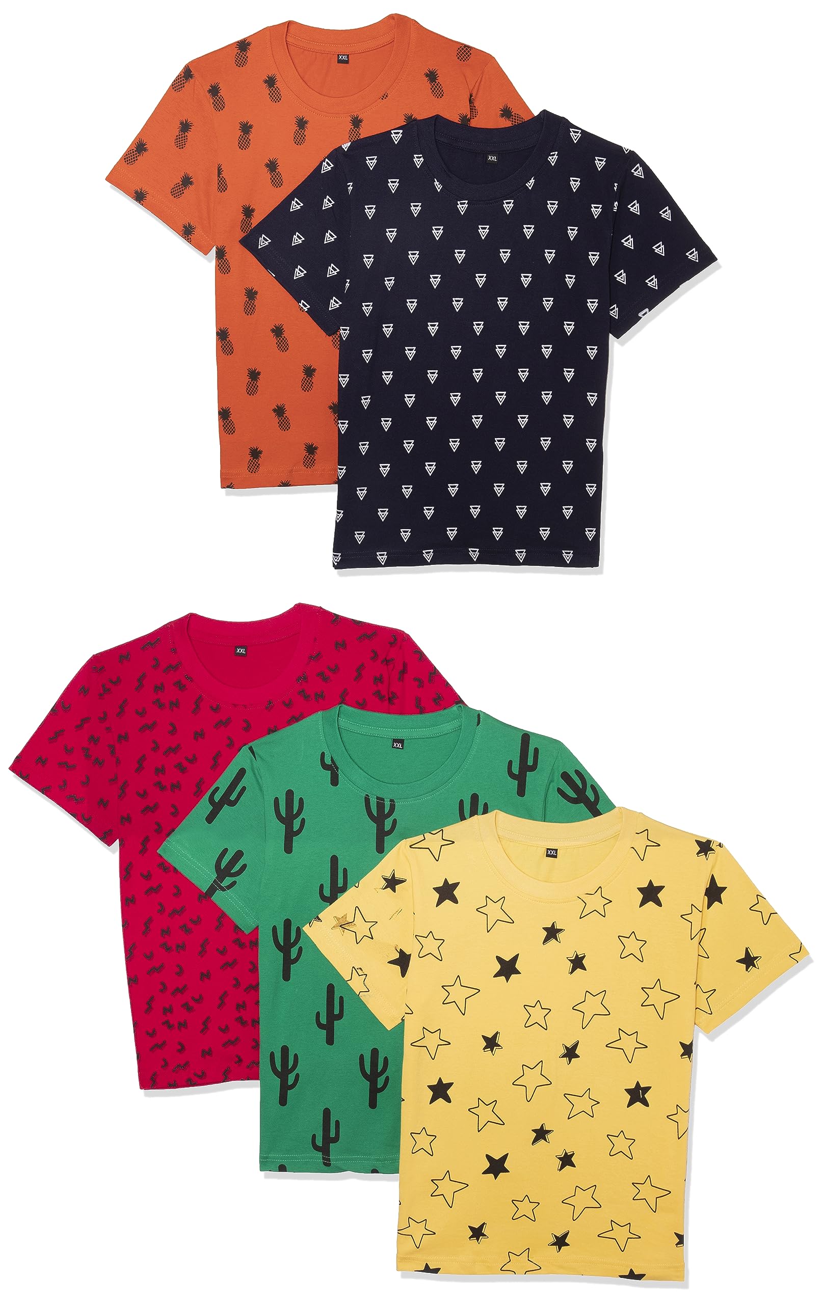 T2F Boy Cotton Printed Regular Fit T-Shirt (Pack of 5),Multicolour,13-14 Years