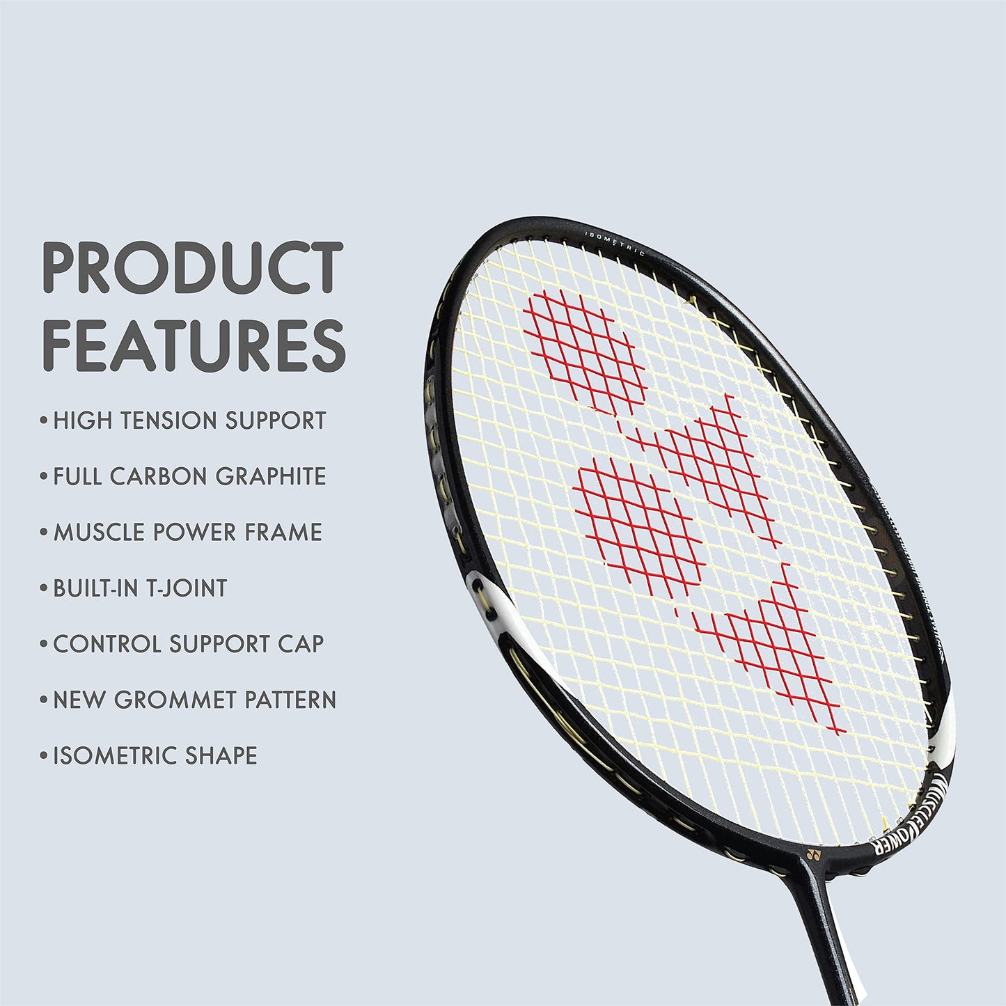YONEX Muscle Power 29 Badminton Racket - Carbon Graphite, 85g, Max Tension 30lbs, Black/White, Model MP29LTC, for Intermediate Players