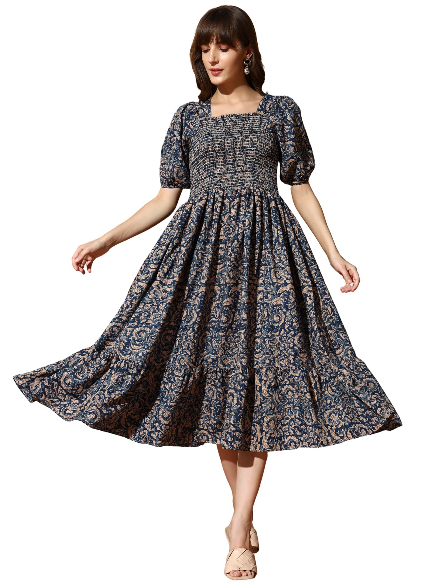 Kzully WomenS Polyester A-Line Mid-Calf Length Dress (1001-05_Navy Blue