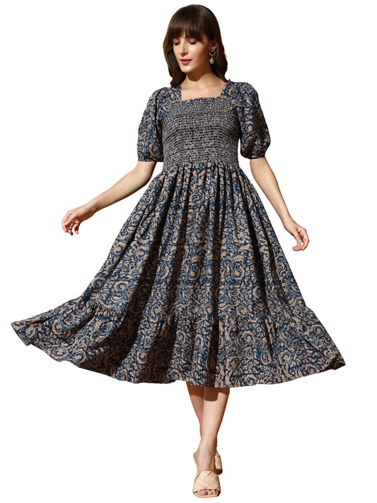 Kzully WomenS Polyester A-Line Mid-Calf Length Dress (1001-05_Navy Blue