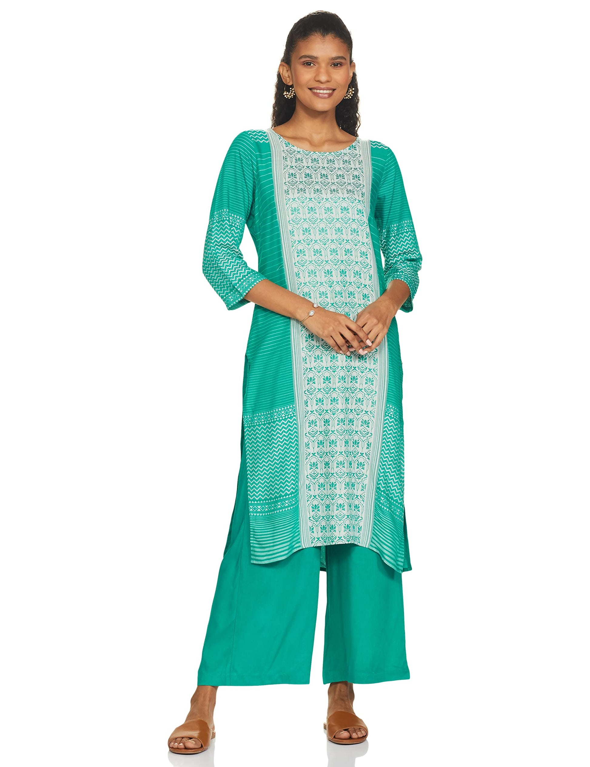 Green Printed Kurta-Palazzo Set