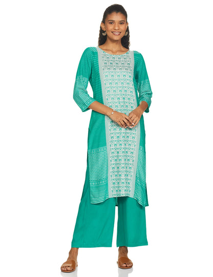 Green Printed Kurta-Palazzo Set