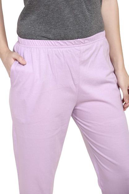 Evolove WomenS Cotton Round Neck Short Sleeves Night Suit Set/Top Pyjama Set Super Soft Comfortable (Light Purple, Npskn1460Pe-
