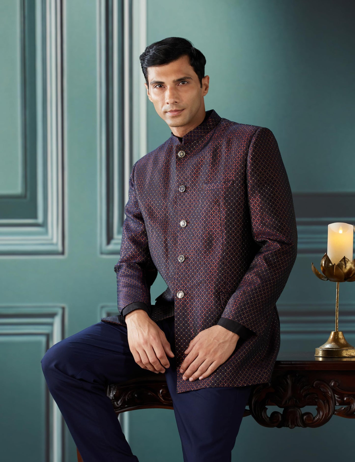 Kisah MenS Jodhpuri Bandhgala  Woven Silk Blend Ethnic Jacket For Men - Regular Fit Wedding & Festivals - Dry Clean Only, Magent