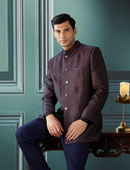 Kisah MenS Jodhpuri Bandhgala  Woven Silk Blend Ethnic Jacket For Men - Regular Fit Wedding & Festivals - Dry Clean Only, Magent