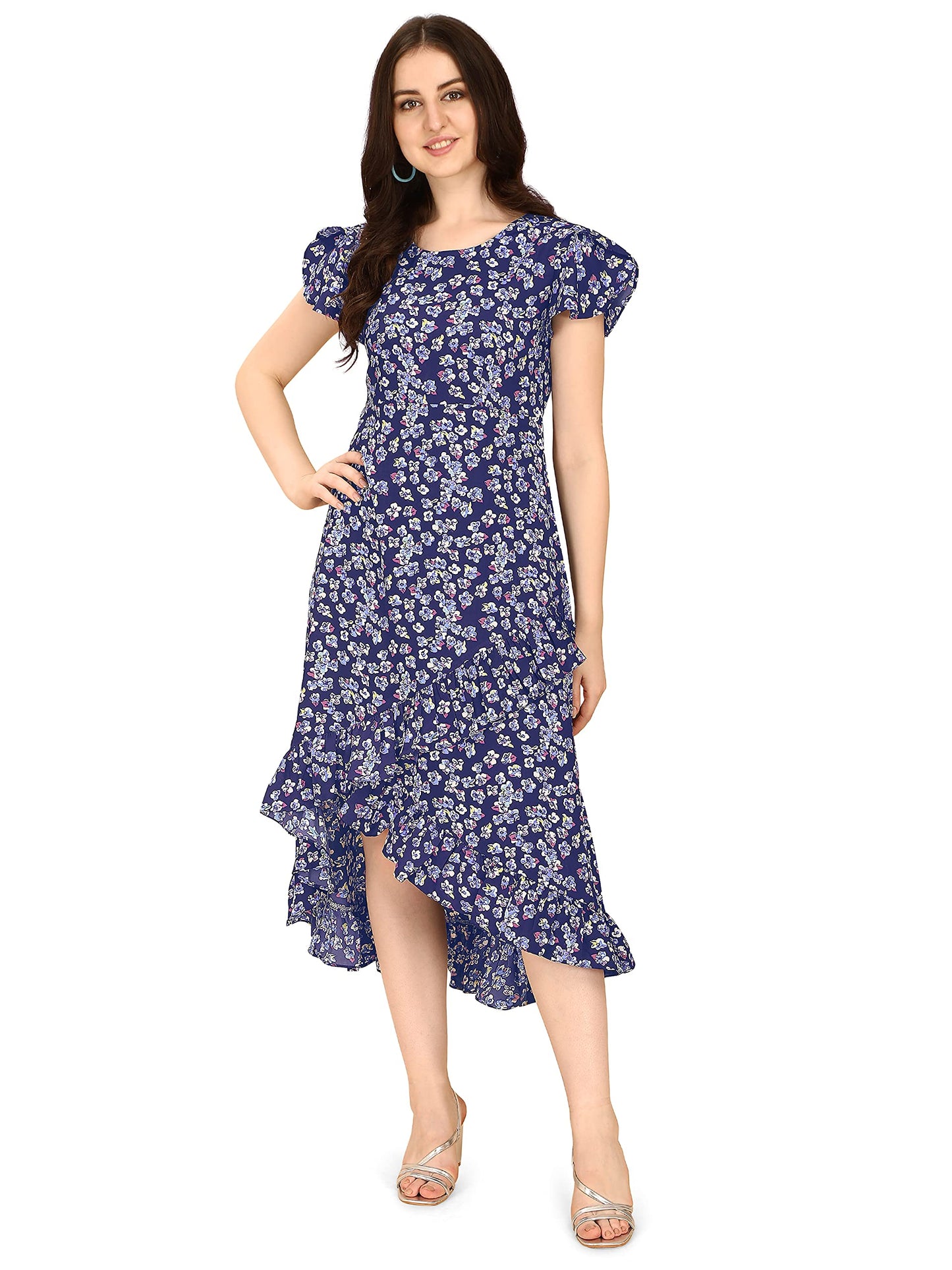 Oomph! WomenS Western & Fusion Wear Wrap Midi Dresses For Women, Blue - Md267