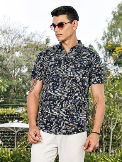 Thomas Scott Mens | All Over Printed | Spread Collar | 100% Cotton | Short Sleeve | Shirts for Men (Available in Plus Size)