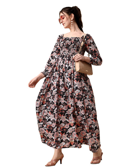 Sheetal Associates WomenS Floral Printed Crepe Full Length Dress Black