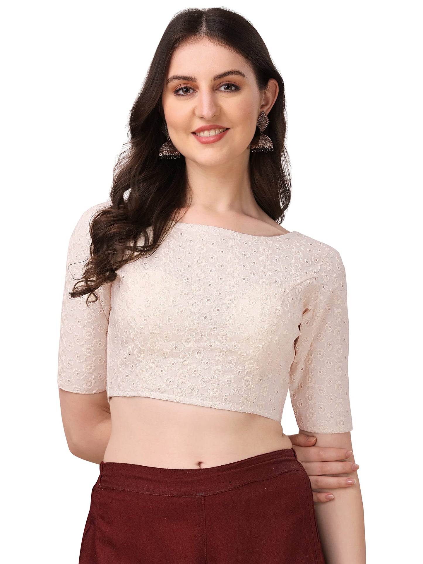 Oomph! Traditional Cotton Fabric Blouse For Women | Round Neck., Elbow Length Sleeves | Wedding & Festival Wear | Comfortable &
