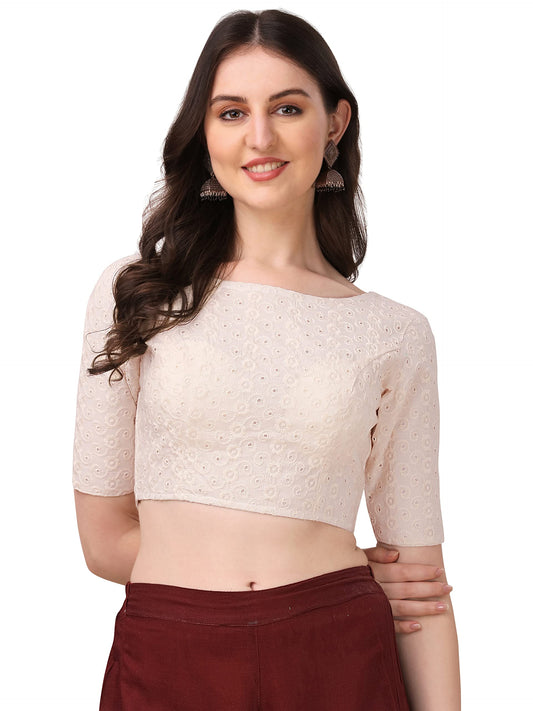 Oomph! Traditional Cotton Fabric Blouse For Women | Round Neck., Elbow Length Sleeves | Wedding & Festival Wear | Comfortable &