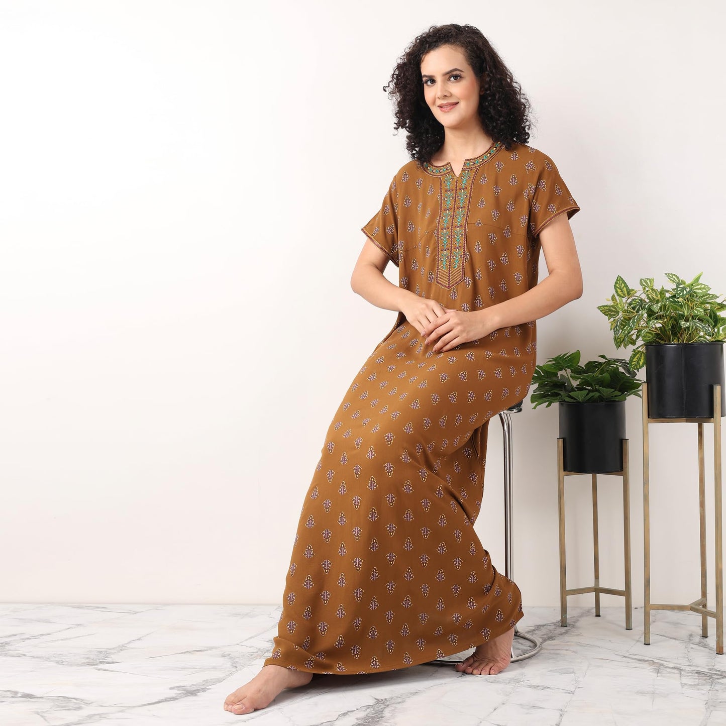 Evolove WomenS 100% Rayon Supersoft With Beautiful Embroidery Long Maxi Night Gown Nighty Dress With Pocket, Most Comfortable A