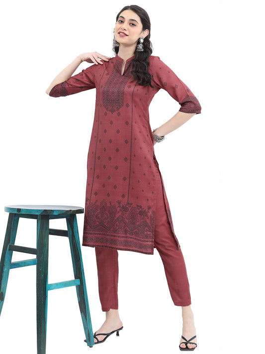 KETCH Women Polyester Regular Fit Printed Threeforth Sleeve Ethnic Kurta Pant Set