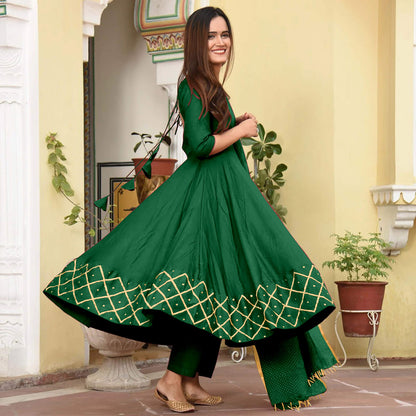 ANNI DESIGNER Anarkali Gold Printed Kurta & Dupatta Set