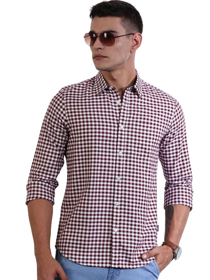 Thomas Scott Men | Long Sleeves | Gingham Checks | 100% Cotton | Spread Collar | Casual Shirt | (Available in Plus Size)(TS1481_