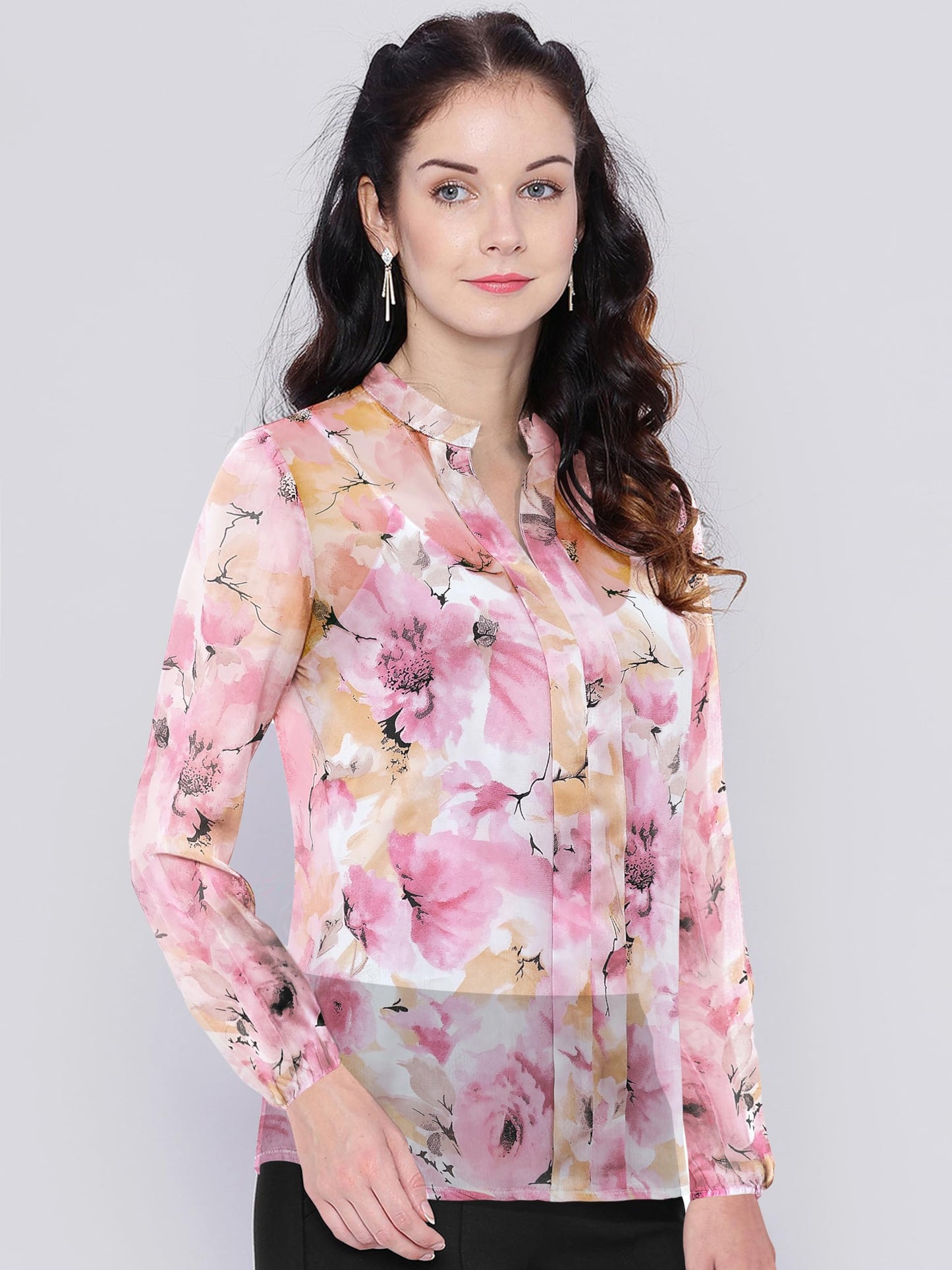 Toochki WomenS Pink Georgette Floral Straight Western Top | Winter Top | Western Top | Top For Women | Latest Women Top | Trend