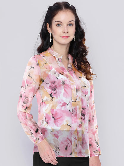 Toochki WomenS Pink Georgette Floral Straight Western Top | Winter Top | Western Top | Top For Women | Latest Women Top | Trend
