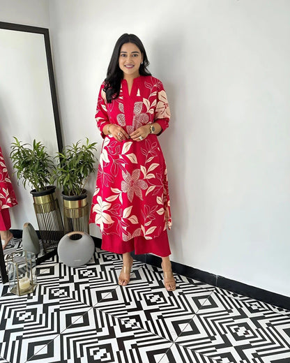 GoSriKi Palazzo Kurta for Women, Viscose Rayon, Printed, Size 44, Pink, Model SAVYA PINK-GS