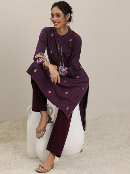 Libas Womens Wool Regular Kurta (58143W_Burgundy