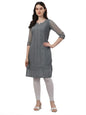 Fashion2wear Womens Georgette Chikankari Embroidered Notched Neck 3/4 Sleeve Knee Length Straight Kurta for Girls (Biba_Kurti_G