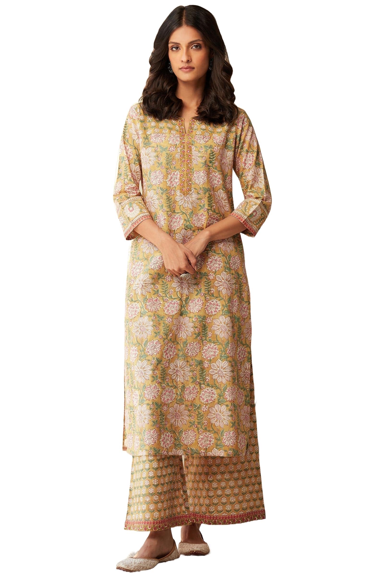 Yashika Women's Cotton Blend Kurta Set: Ethnicity For The Modern Woman: Redefine Your Style With Our Printed Sets, Blending Tradition And Contemporary Fashion!