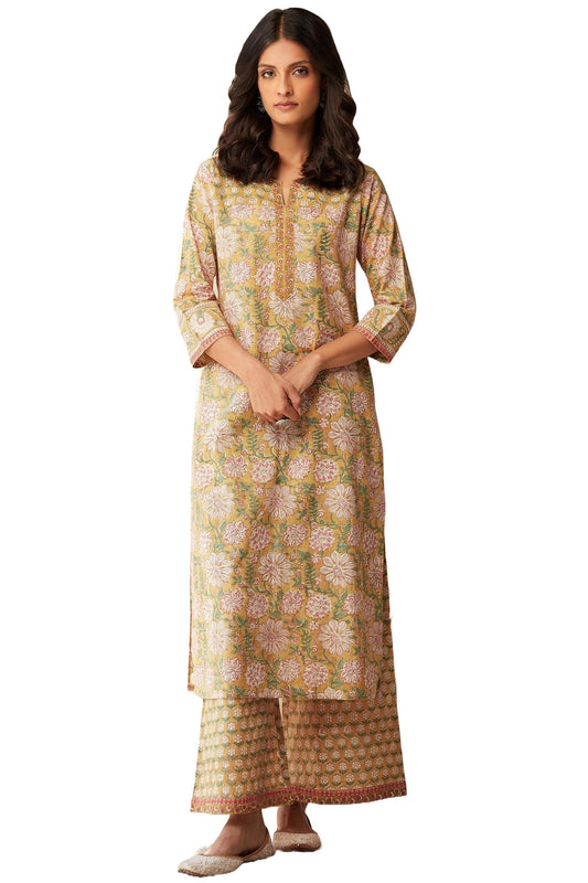 Yashika Women's Cotton Blend Kurta Set: Ethnicity For The Modern Woman: Redefine Your Style With Our Printed Sets, Blending Tradition And Contemporary Fashion!