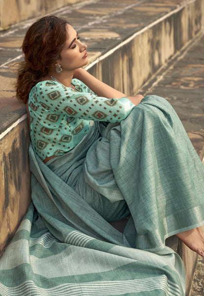 Pujia Mills Woman Soft Linen Saree With Zari Woven Design Cotton Saree Zari Border Saree Indian Ethnic Wear Saree Cotton Saree C