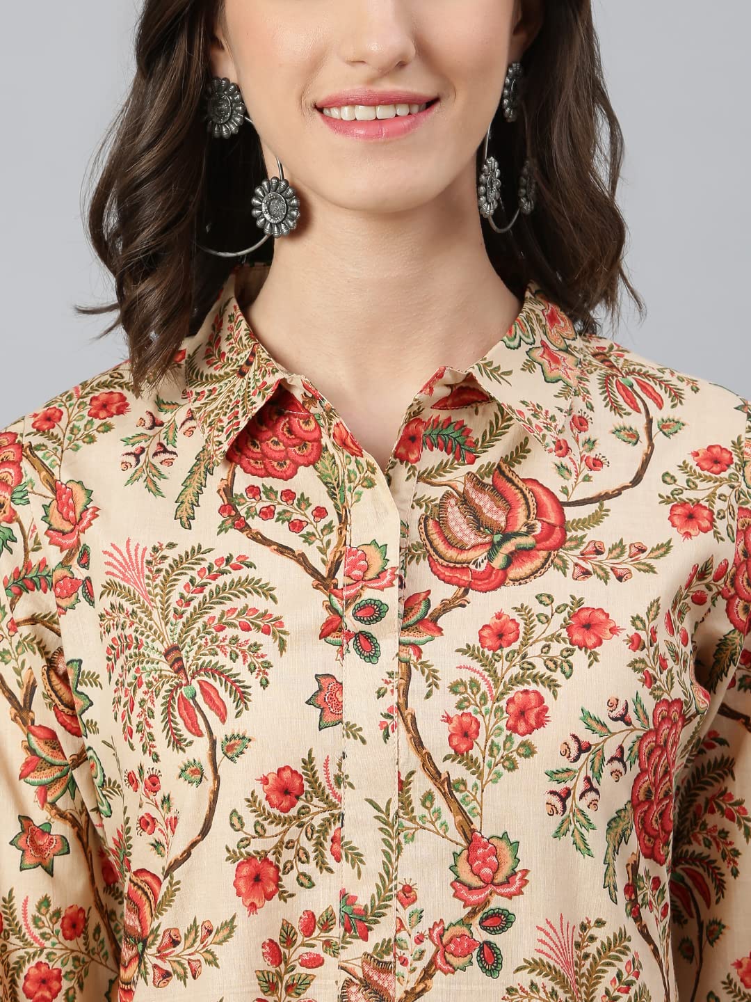 Idalia Beige Multicolour Floral Printed Kurta