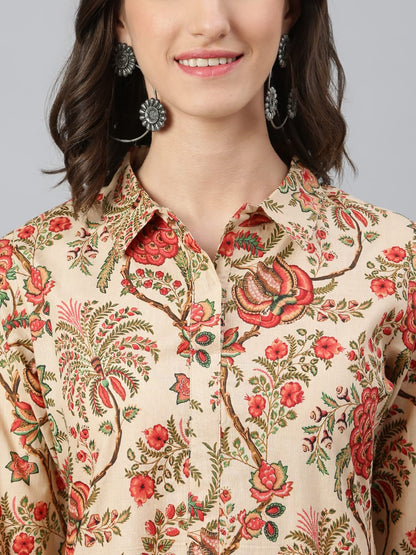 Idalia Beige Multicolour Floral Printed Kurta