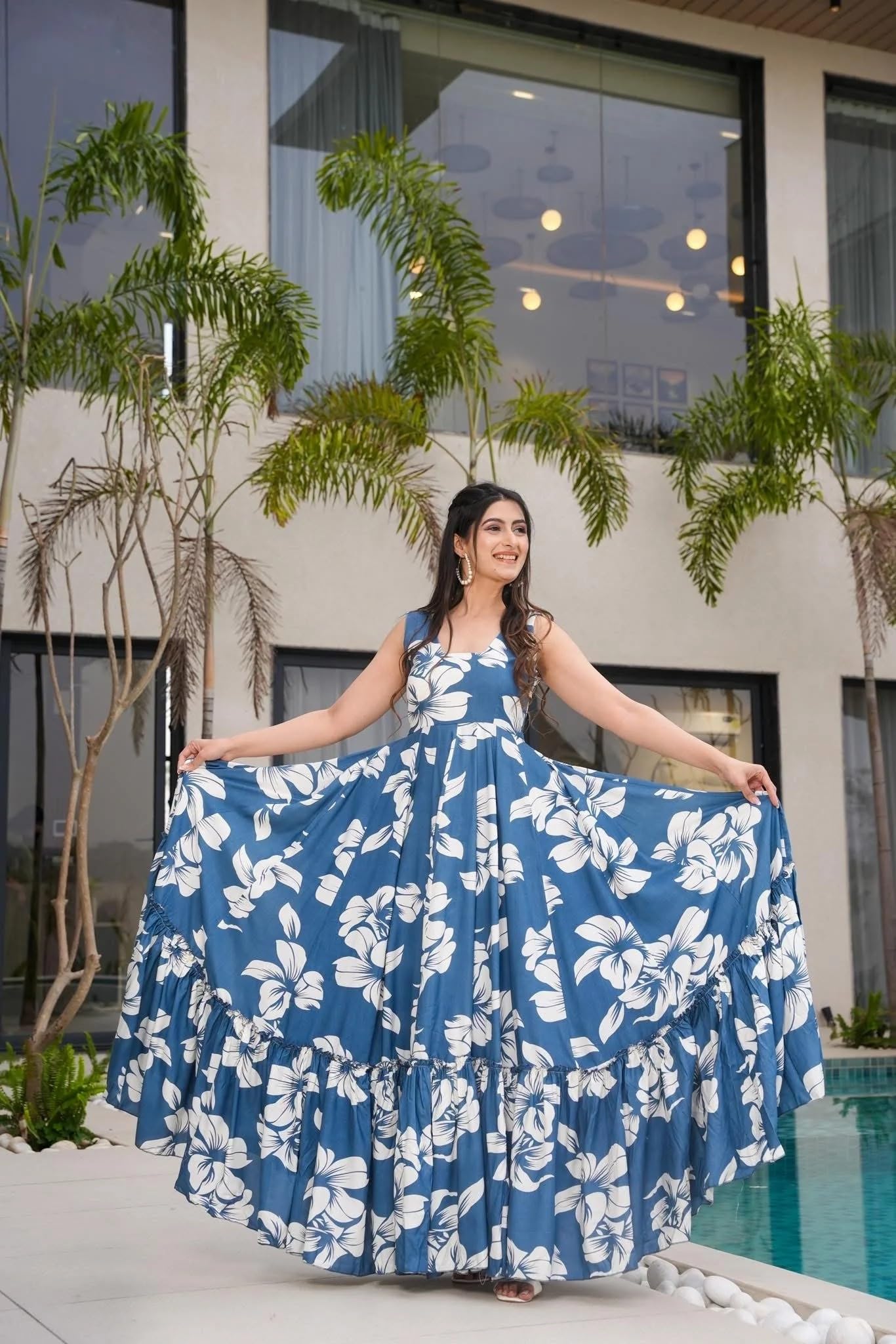 Wedani Rayon Dress for Women Blue