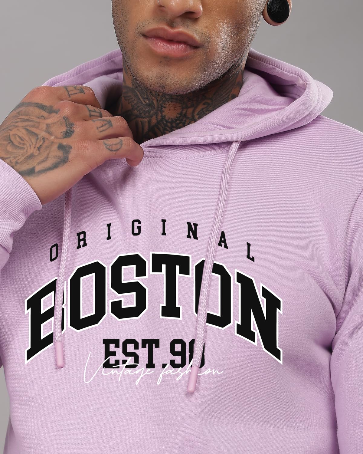 ADRO Men's Cotton Neck Hooded Sweatshirt (H24-BOST-PU_Lavender