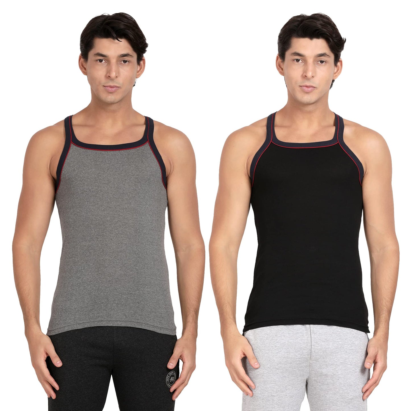 Pepe Jeans Innerwear Cotton Rich Solid Vest For Men - L (Pack Of 2)