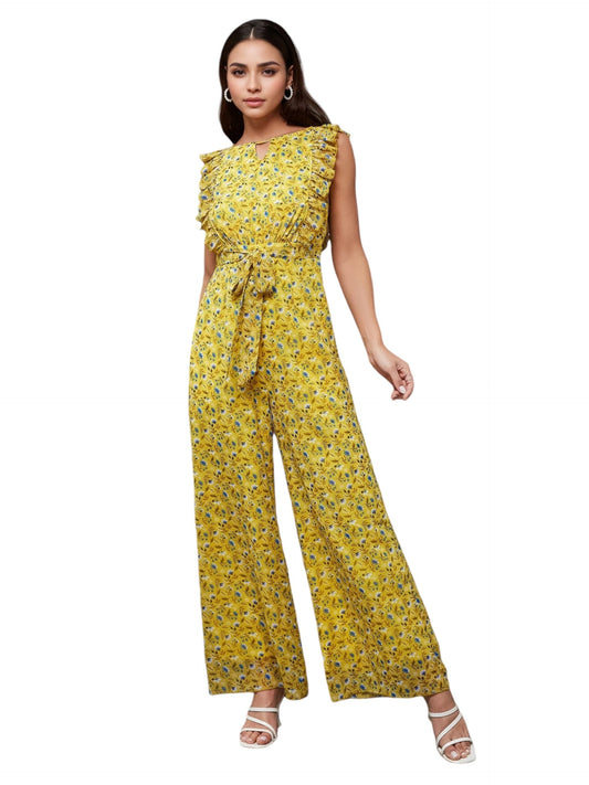 Miss Chase WomenS Round Neck Sleeveless Regular Jumpsuit (Mcaw24D96-19-164-06, Multicolored-Base-Yellow, Xl)