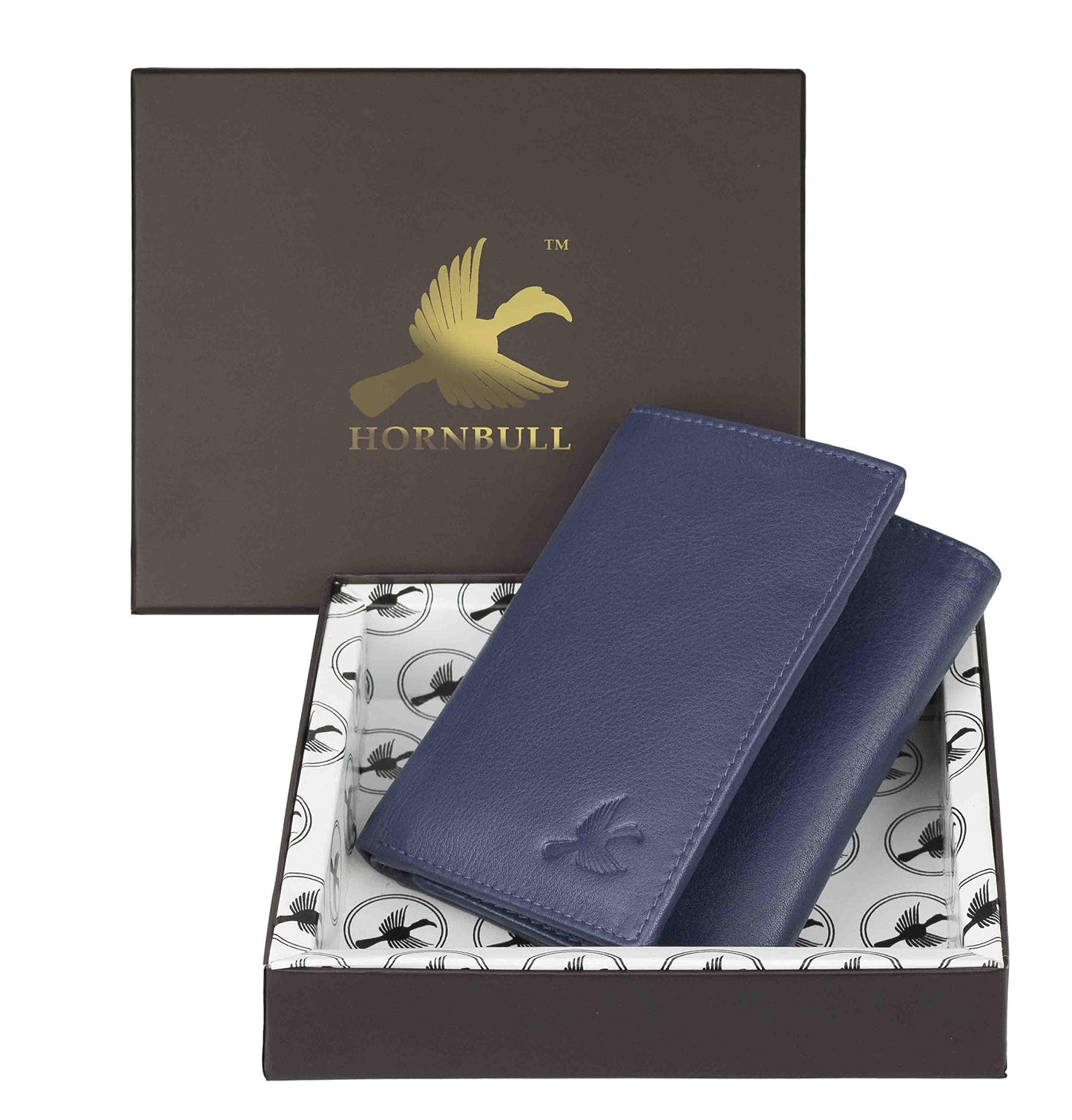 HORNBULL Leather Mens Wallet, Navy, Casual